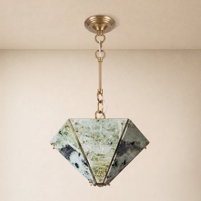 Pietra Green Marble Hexagonal Lantern Pendant 15.7"D
