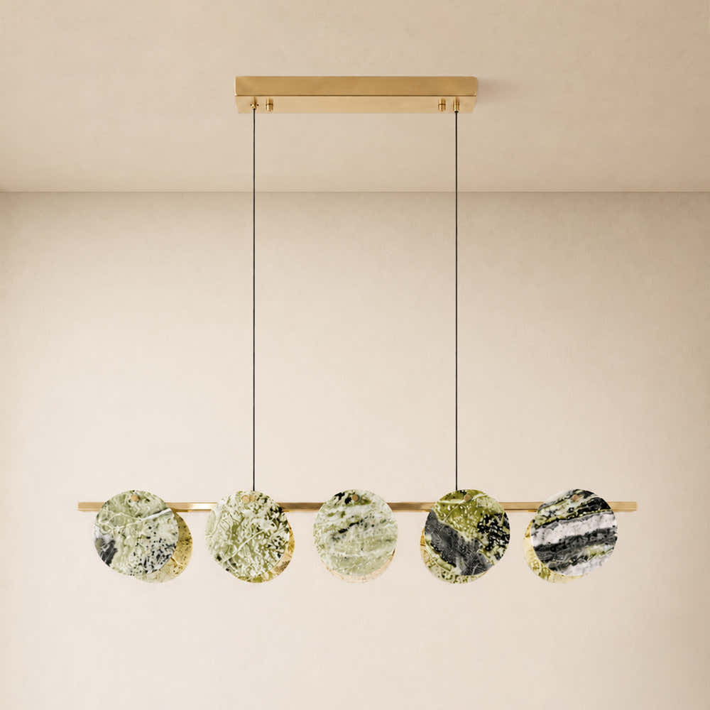 Pietra Green Marble Disc Linear Chandelier 47.2"W