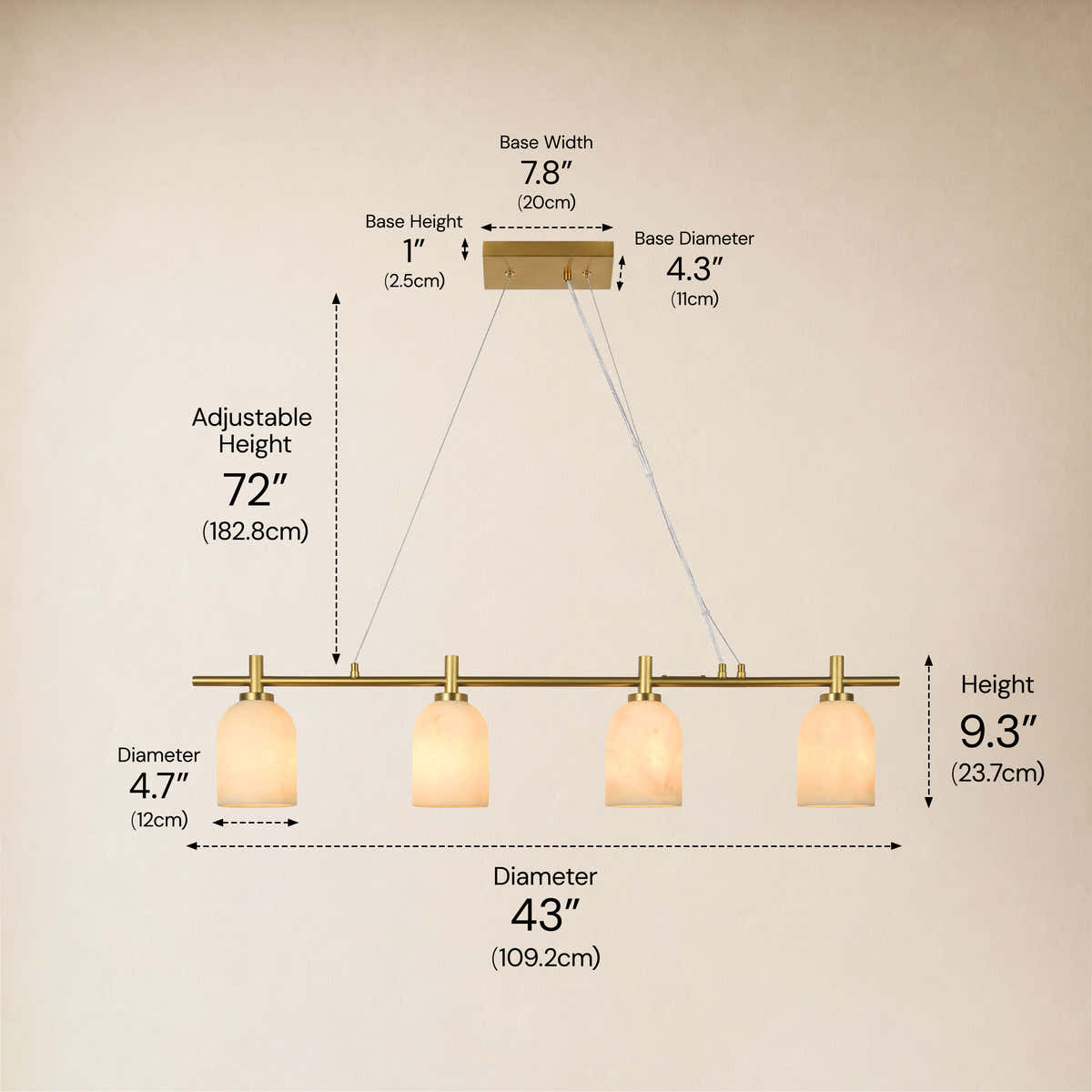Axis Resin Linear Chandelier 43"D dimensions 1