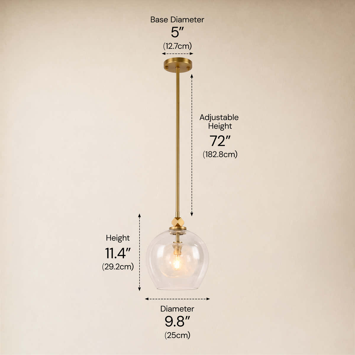 Aurevin Clear Glass Globe Pendant 9.8"D dimensions 1