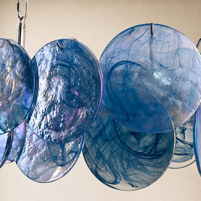 Auralis Blue Glass Disc Linear Chandelier 47.2"W