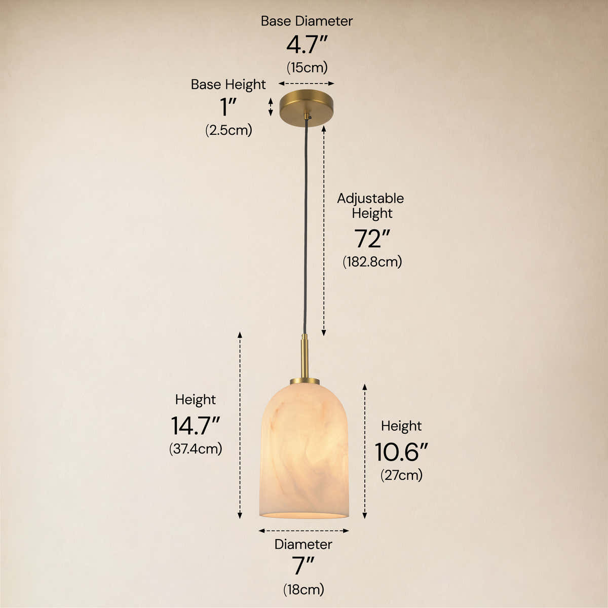 Velmora Resin Dome Pendant 7"D #Finish_Gold,Size_7" dimensions 1