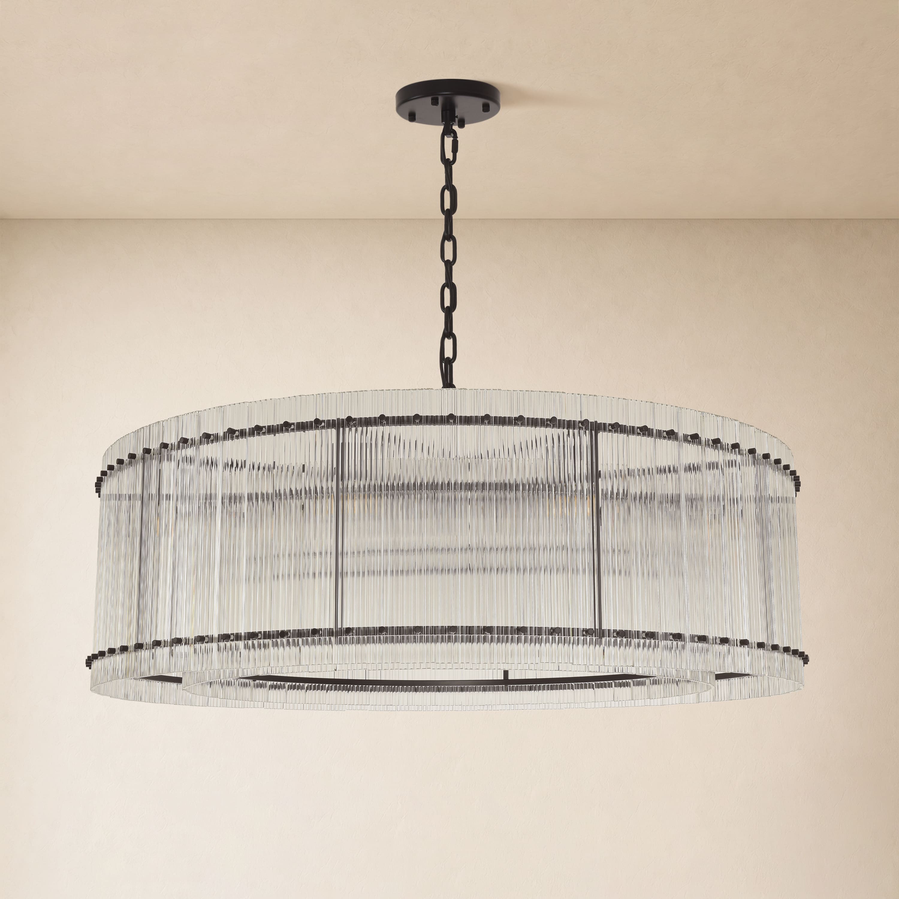 Solvayne Ribbed Glass Round Chandelier 48"D