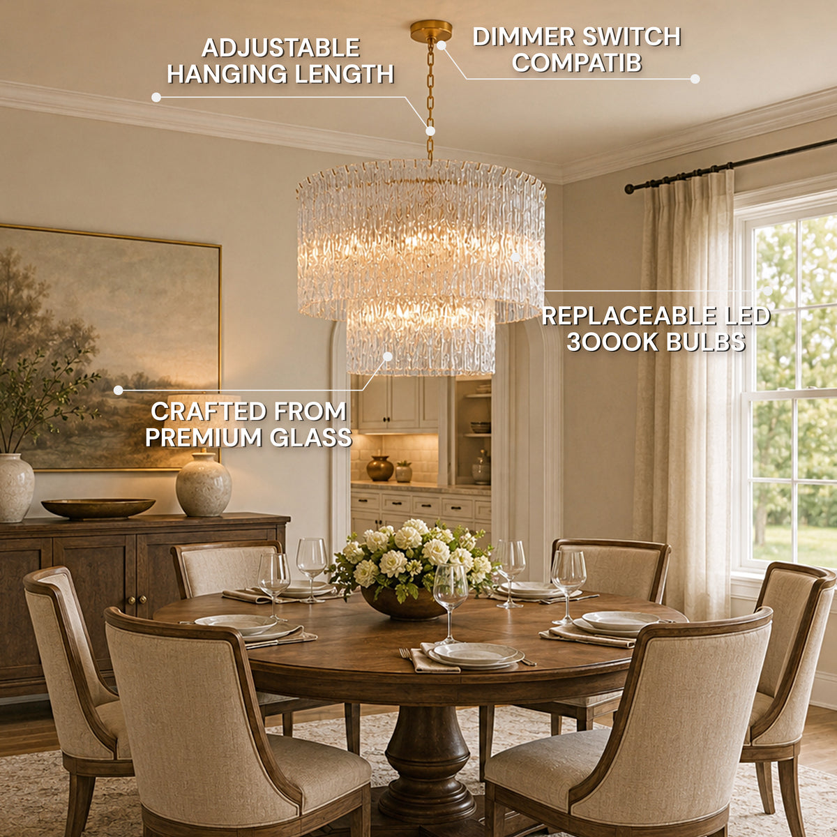 Aurellise Textured Glass Tiered Round Chandelier 48"D