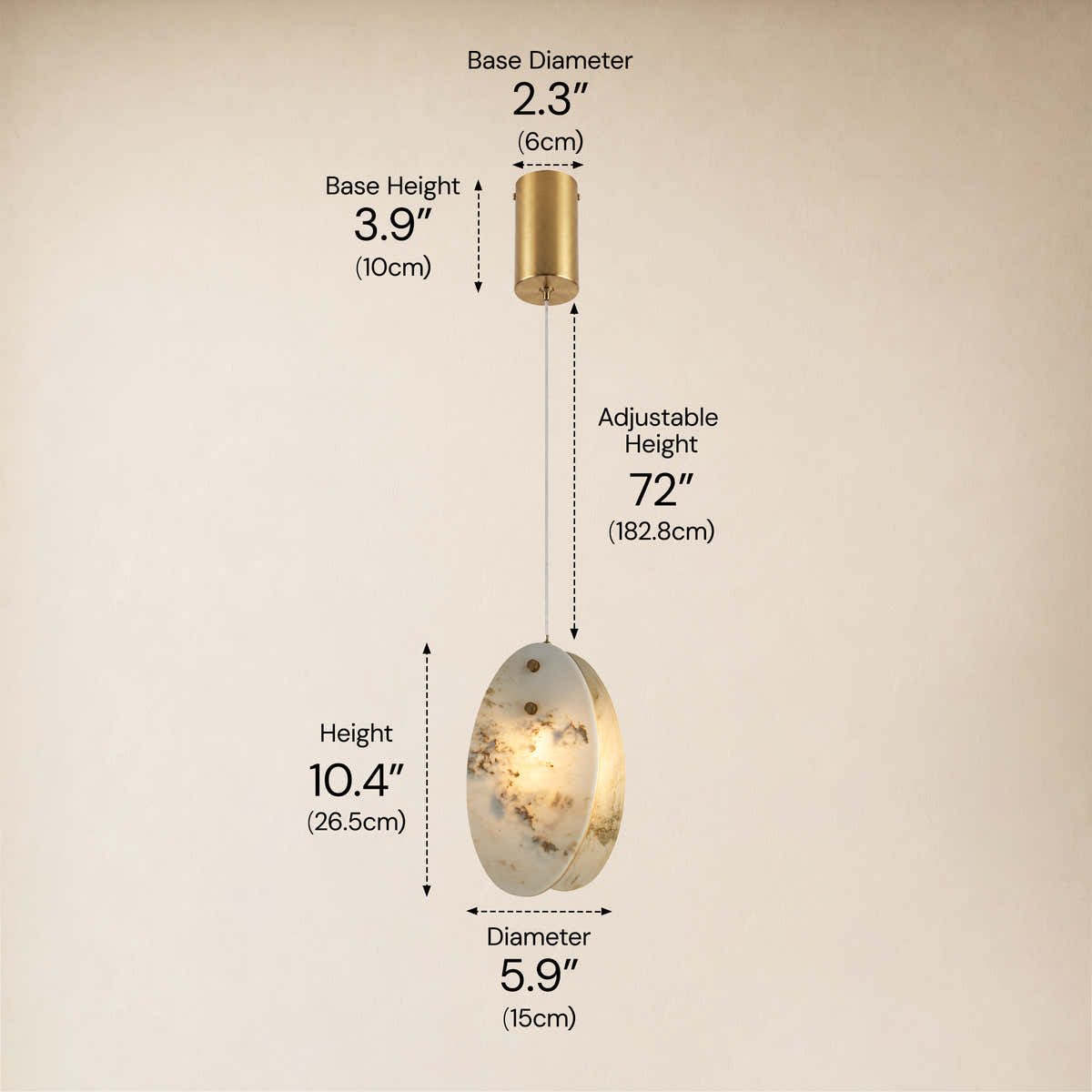 Pietra Landscape Marble Oval Pendant Light 5.9"D dimensions 1