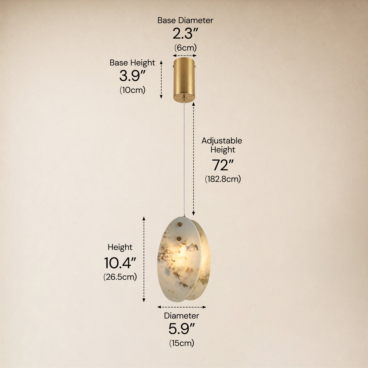 Pietra Landscape Marble Oval Pendant Light 5.9"D