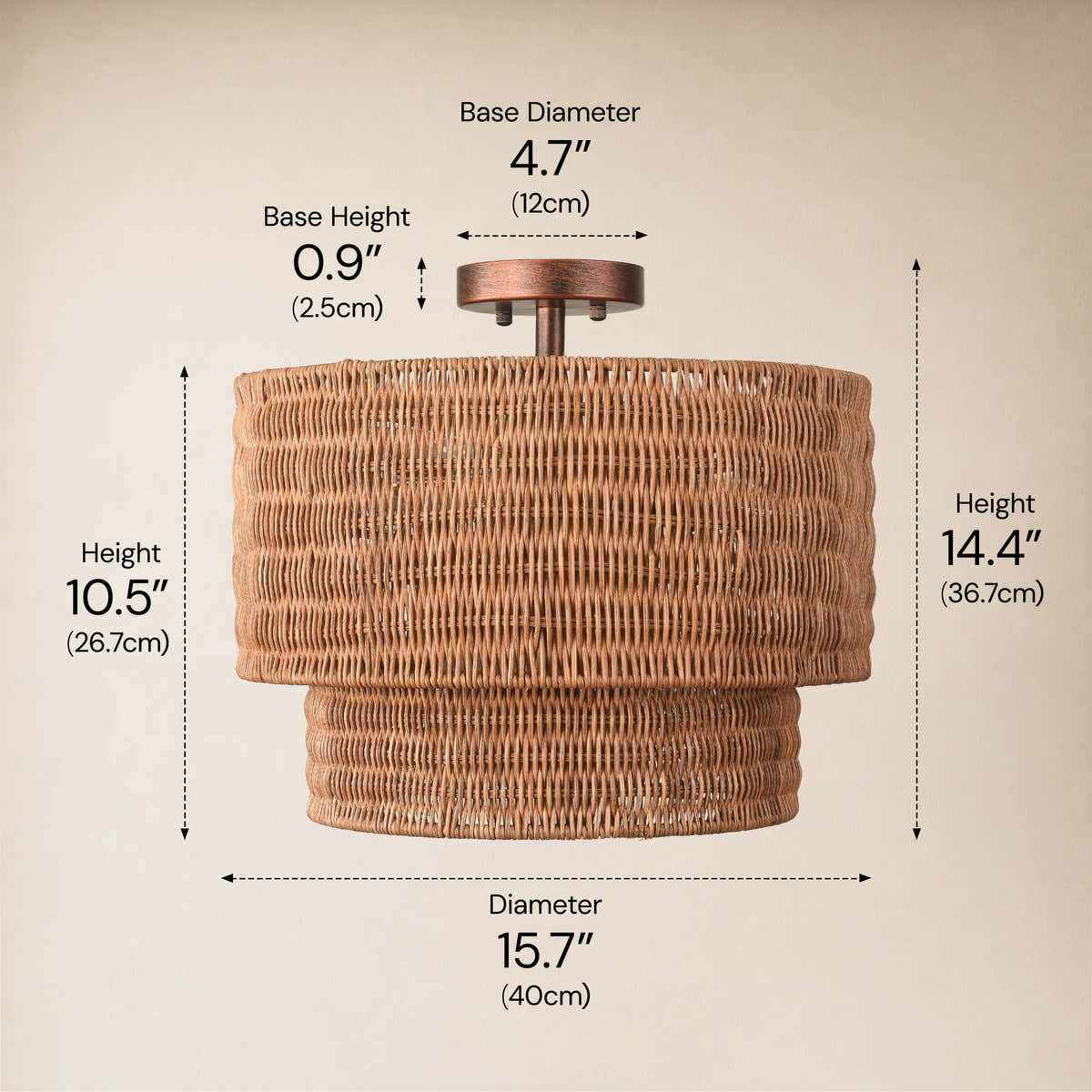 Cavana Rattan Tiered Round Flush Mount 15.7"D #Finish_Natural dimensions 1