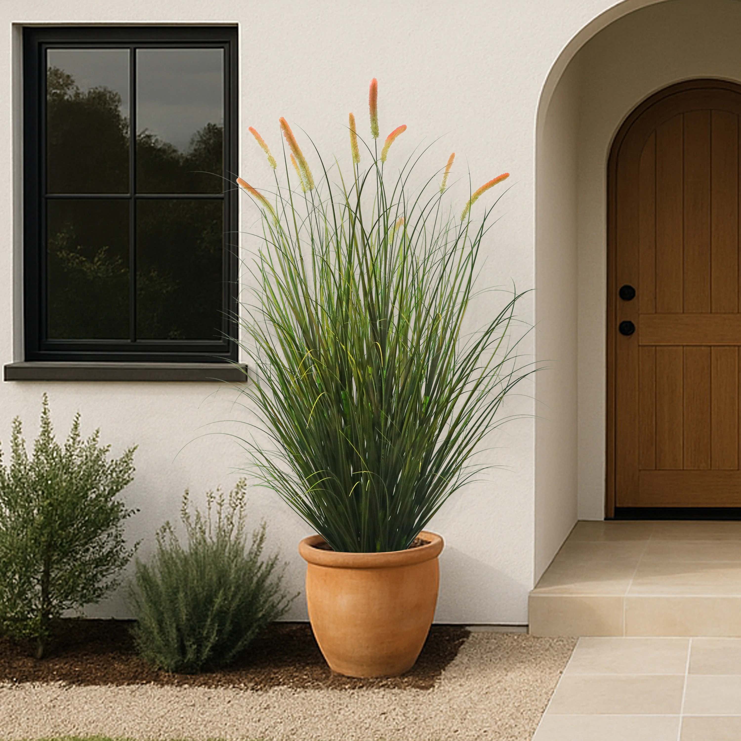 Artificial 14-Head Long Cat Tail with Curved Onion Grass Bonsai 79"H