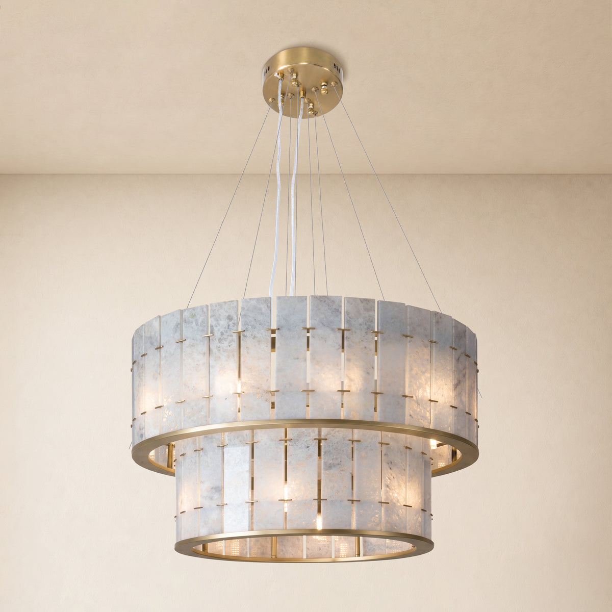 Pietra Blude Marble Two-Tier Round Chandelier 25.5"D