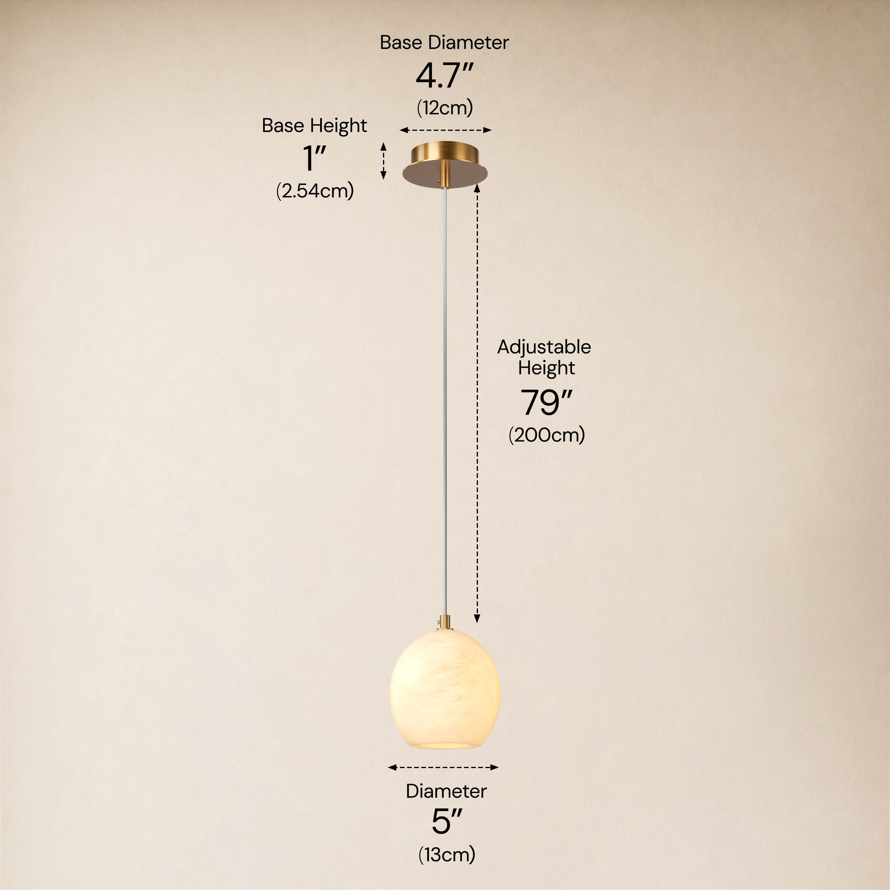 Quorvyn Resin Globe Pendant dimensions 1
