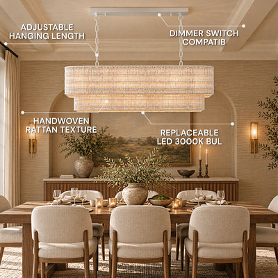 Cavana Rattan Tiered Rectangular Chandelier 48"W