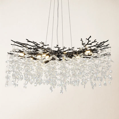Frostleaf Crystal Cascade Branch Round Chandelier 40"