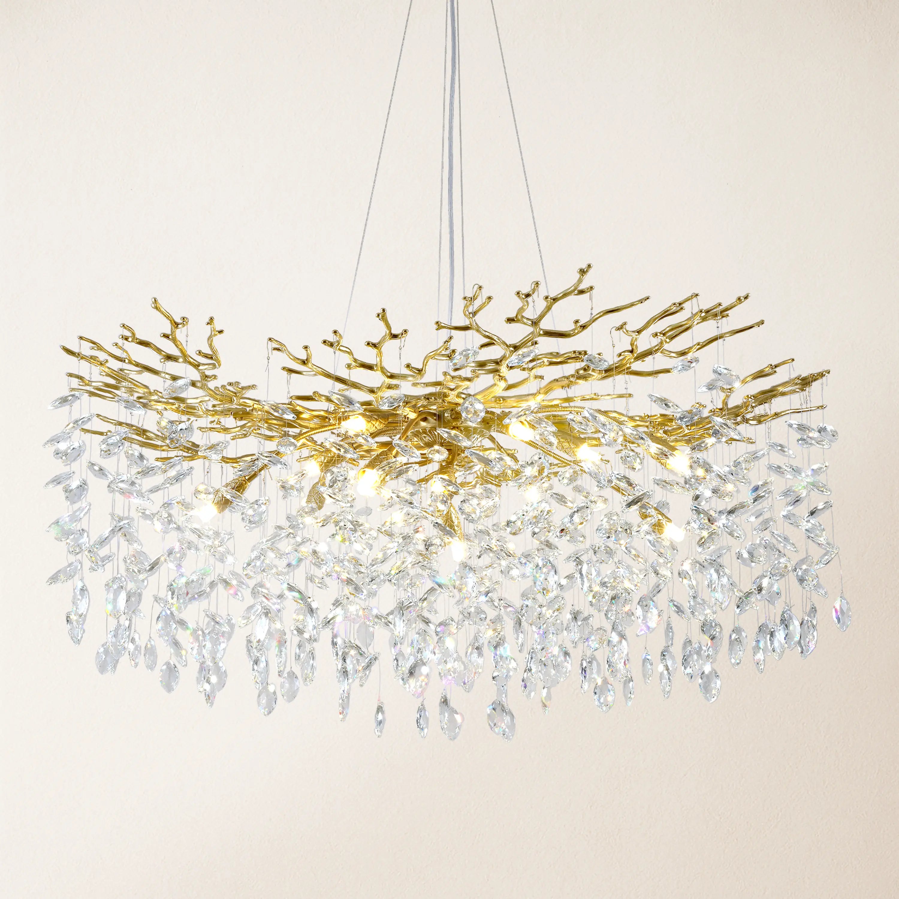 Frostleaf Crystal Cascade Branch Round Chandelier 40"
