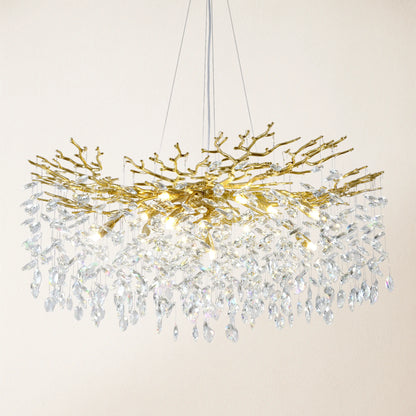 Frostleaf Crystal Cascade Branch Round Chandelier 40"