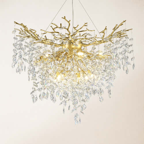 Frostleaf Crystal Grand Cascade Branches Chandelier 40"D#Finish_Gold