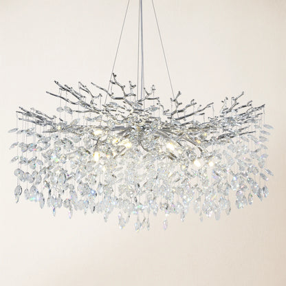 Frostleaf Crystal Cascade Branch Round Chandelier 40"