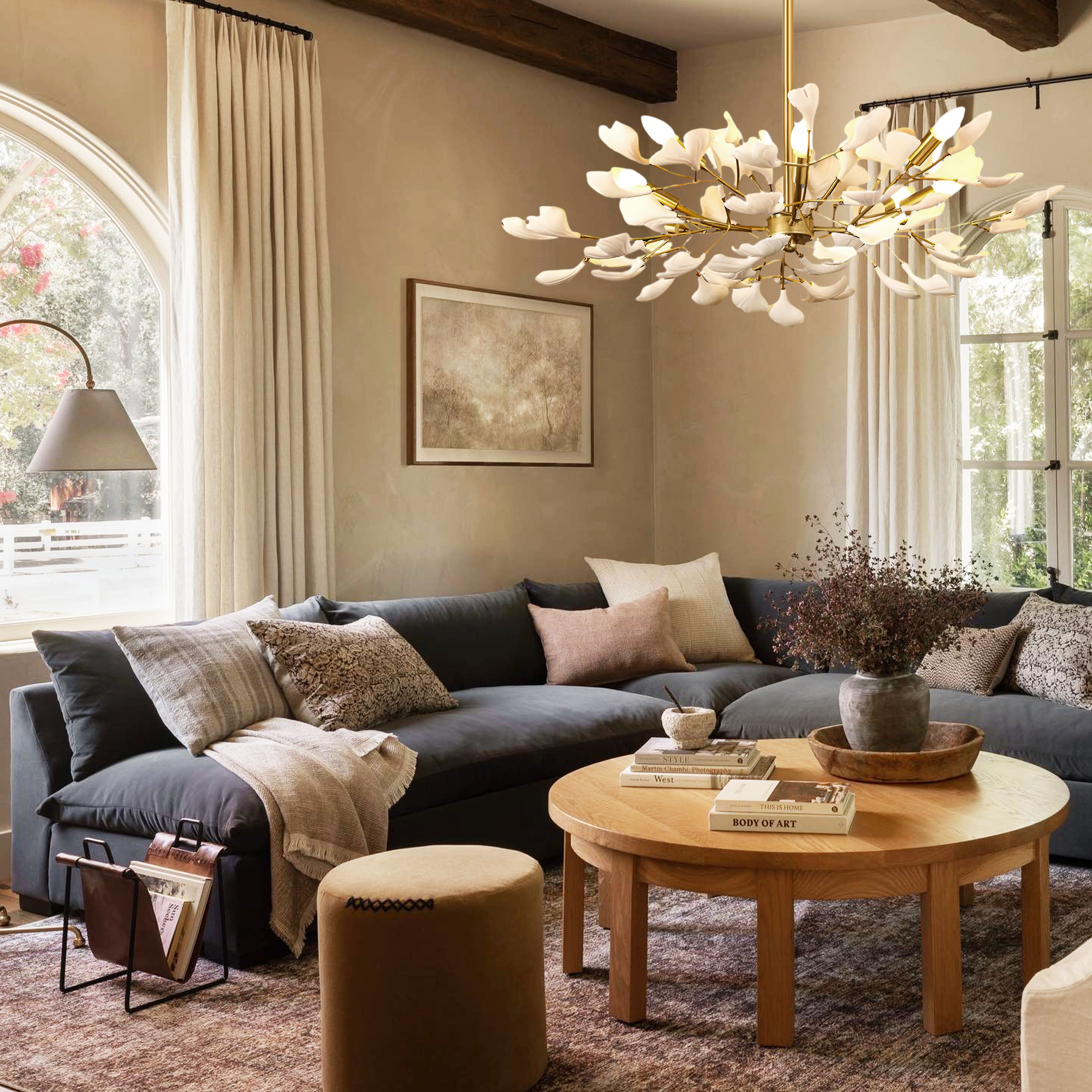 Twilight Branches Ceramic Ginkgo Chandelier 41.3"D