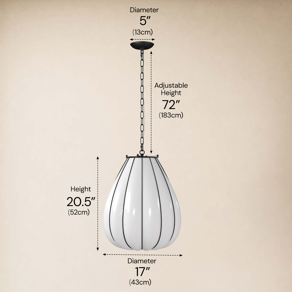 Caelvori Glass Ribbed Lantern Pendant 13" 17"D #Finish_Black,Size_17" dimensions 4