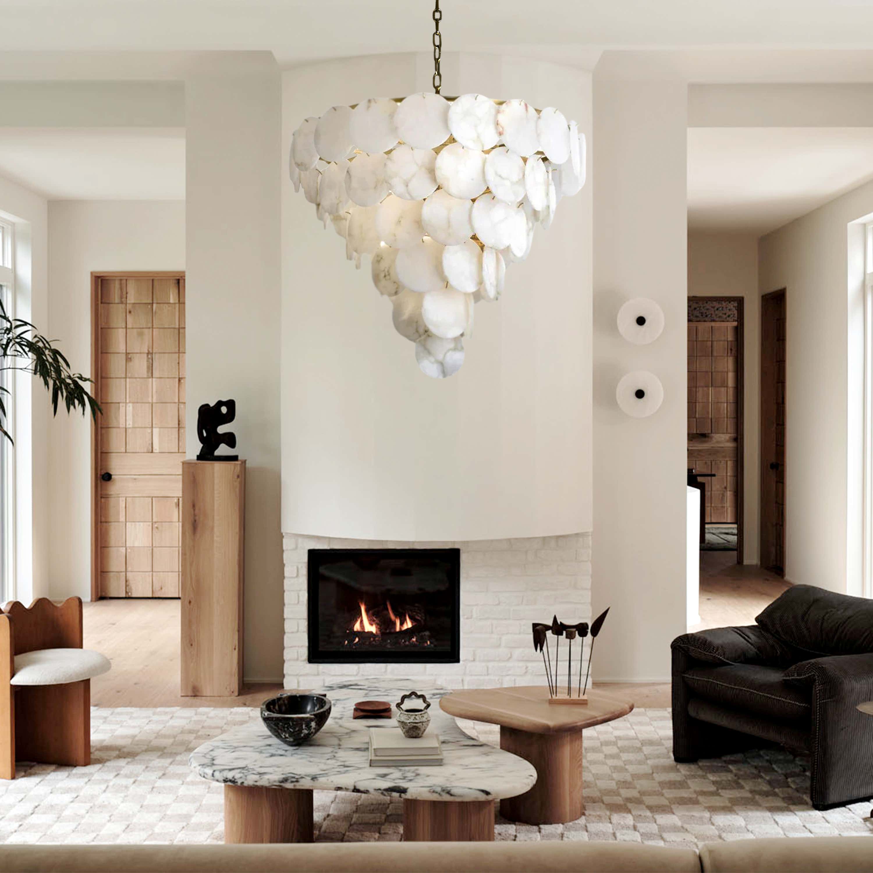 Egwent Alabaster Dish Magnolia Multi-Tiered Round Chandelier 43"D#Finish_Gold