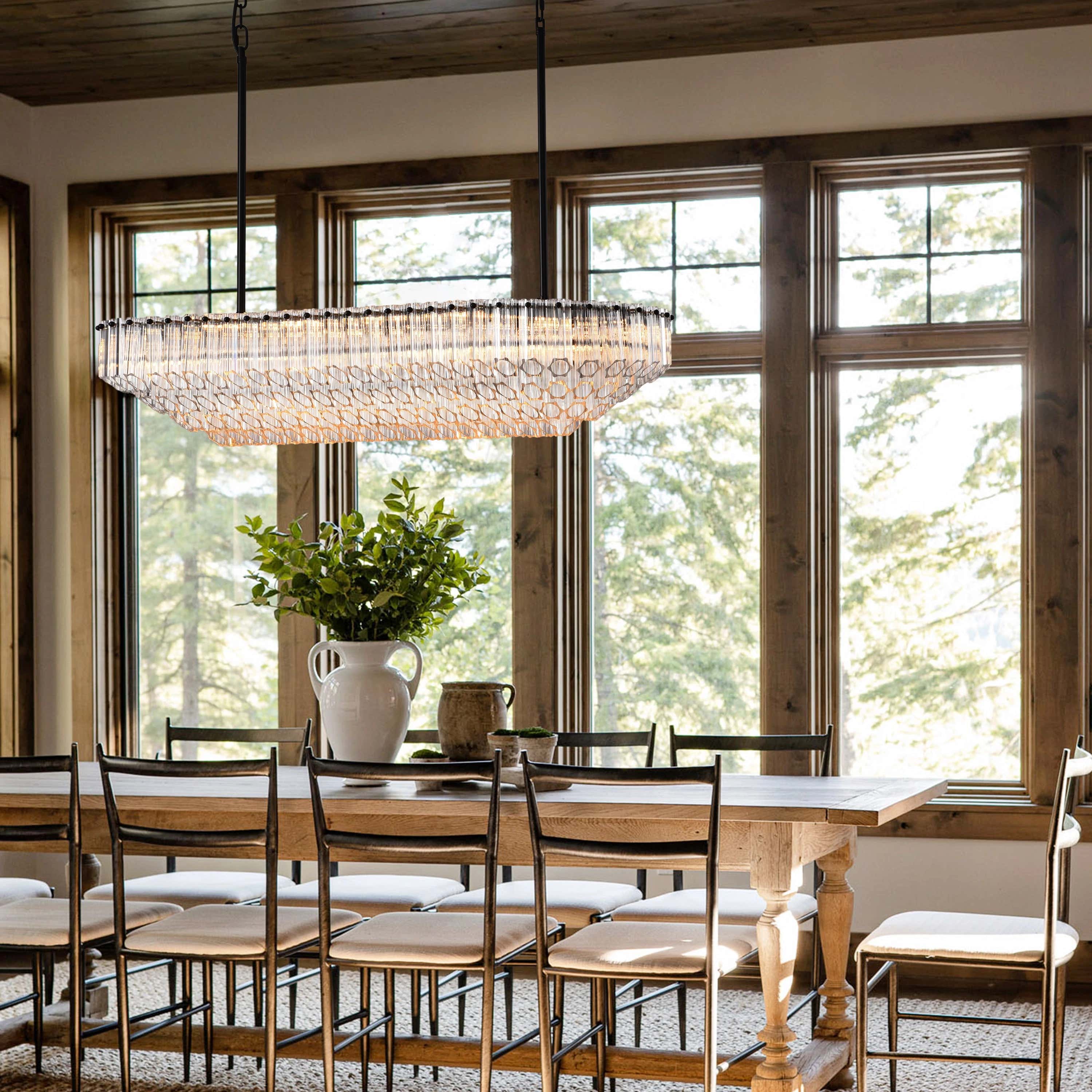 Ethereal Radiance Crystal Rectangular Chandelier 43"L