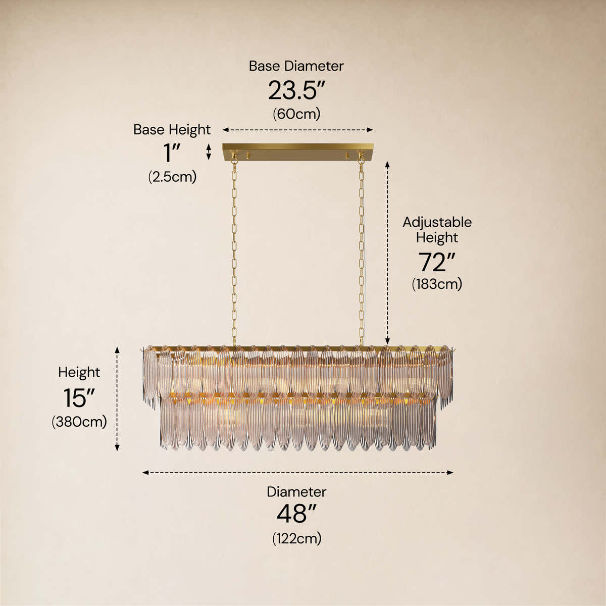 Ardelyne Crystal Leaf Linear Chandelier 48"-60"D #Finish_Smoke,Size_48"D dimensions 2