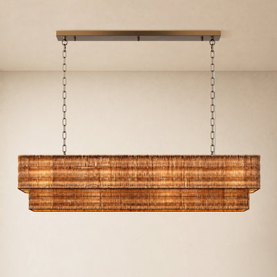 Cavana Rattan Double Tier Rectangular Chandelier 48"W 