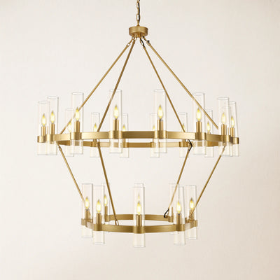 Cylora Glass Tube 2-Tier Round Chandelier 48"D