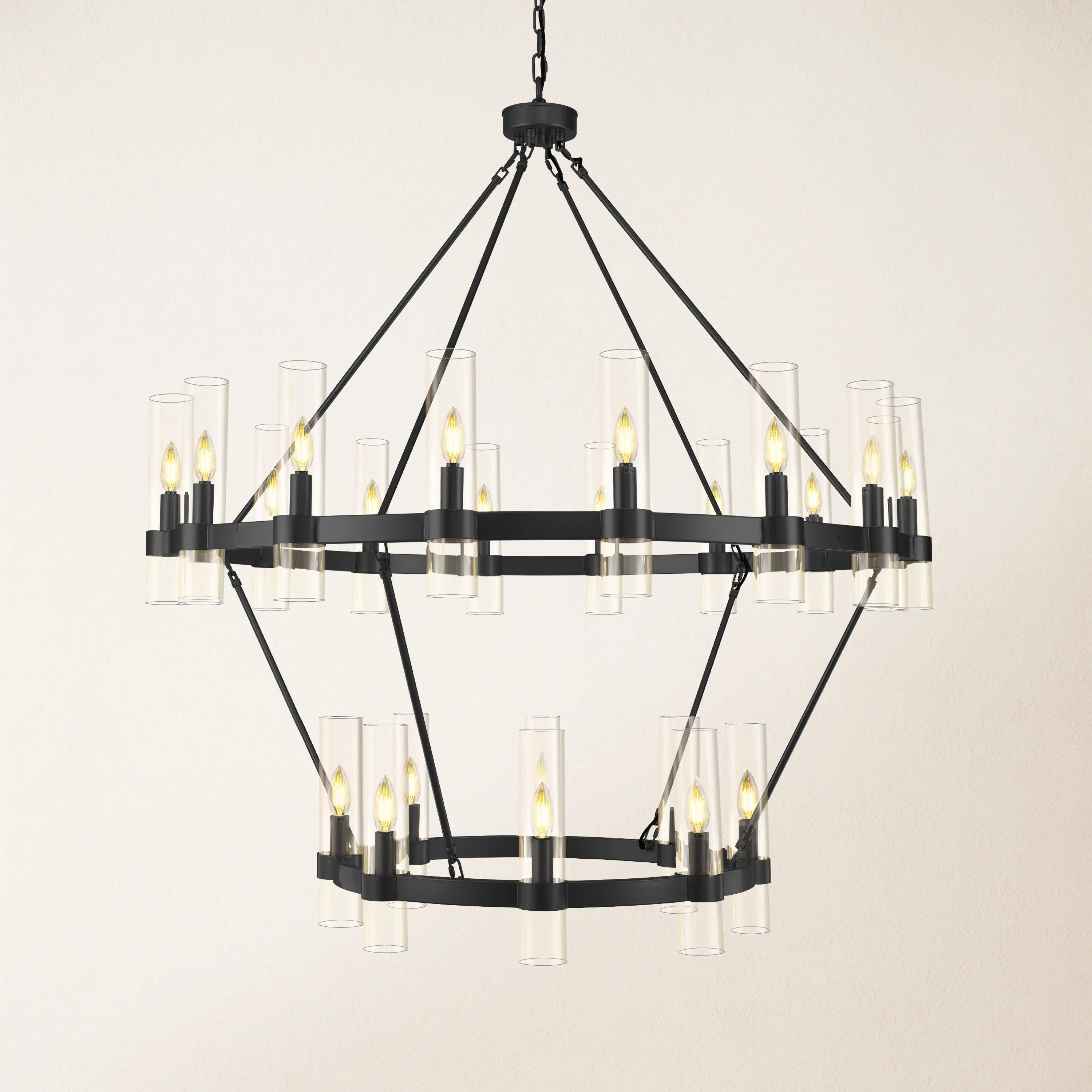 Cylora Glass Tube 2-Tier Round Chandelier 48"