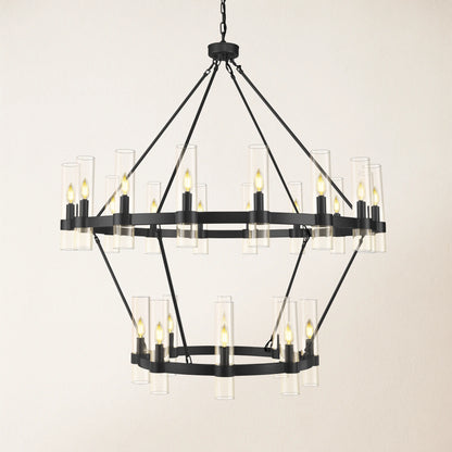 Cylora Glass Tube 2-Tier Round Chandelier 48"