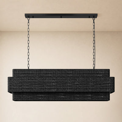 Cavana Rattan Tiered Rectangular Chandelier 48"W