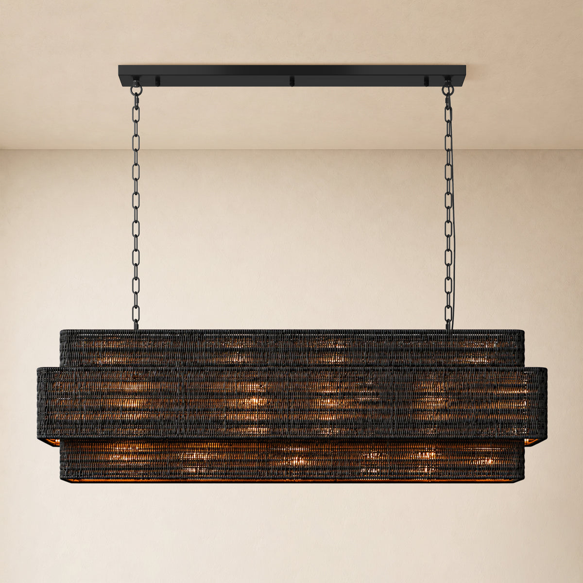 Cavana Rattan Tiered Rectangular Chandelier 48"W