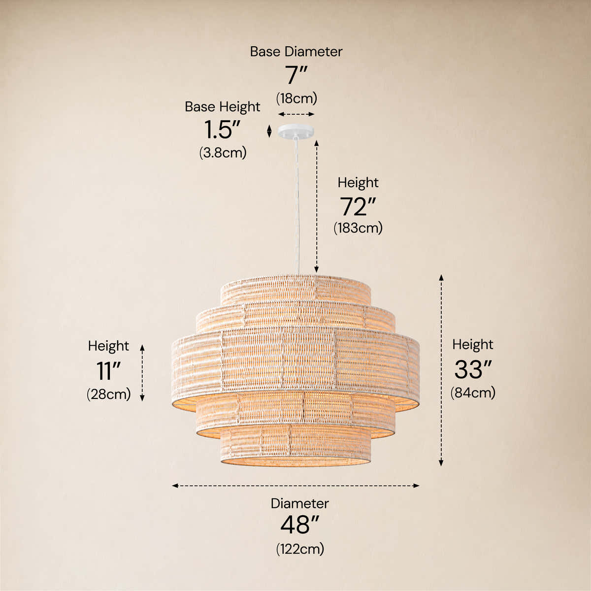 Cavana Rattan Tiered Round Chandelier 48"D #Finish_Gold,Size_48",Color_White dimensions 2