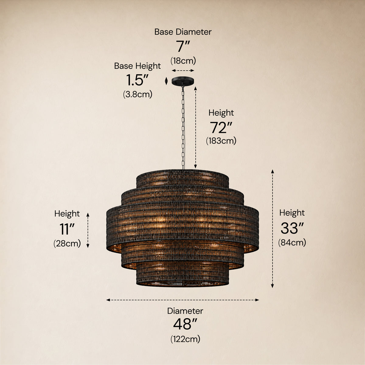 Cavana Rattan Tiered Round Chandelier 48"D