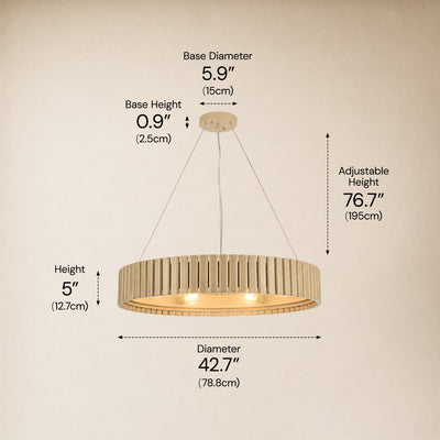 Woodgrain Iron Round Pendant 31"W