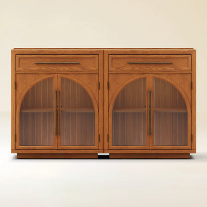 Alvar Arched 62.9" Oak Sideboard with Drawers(Set of 2)