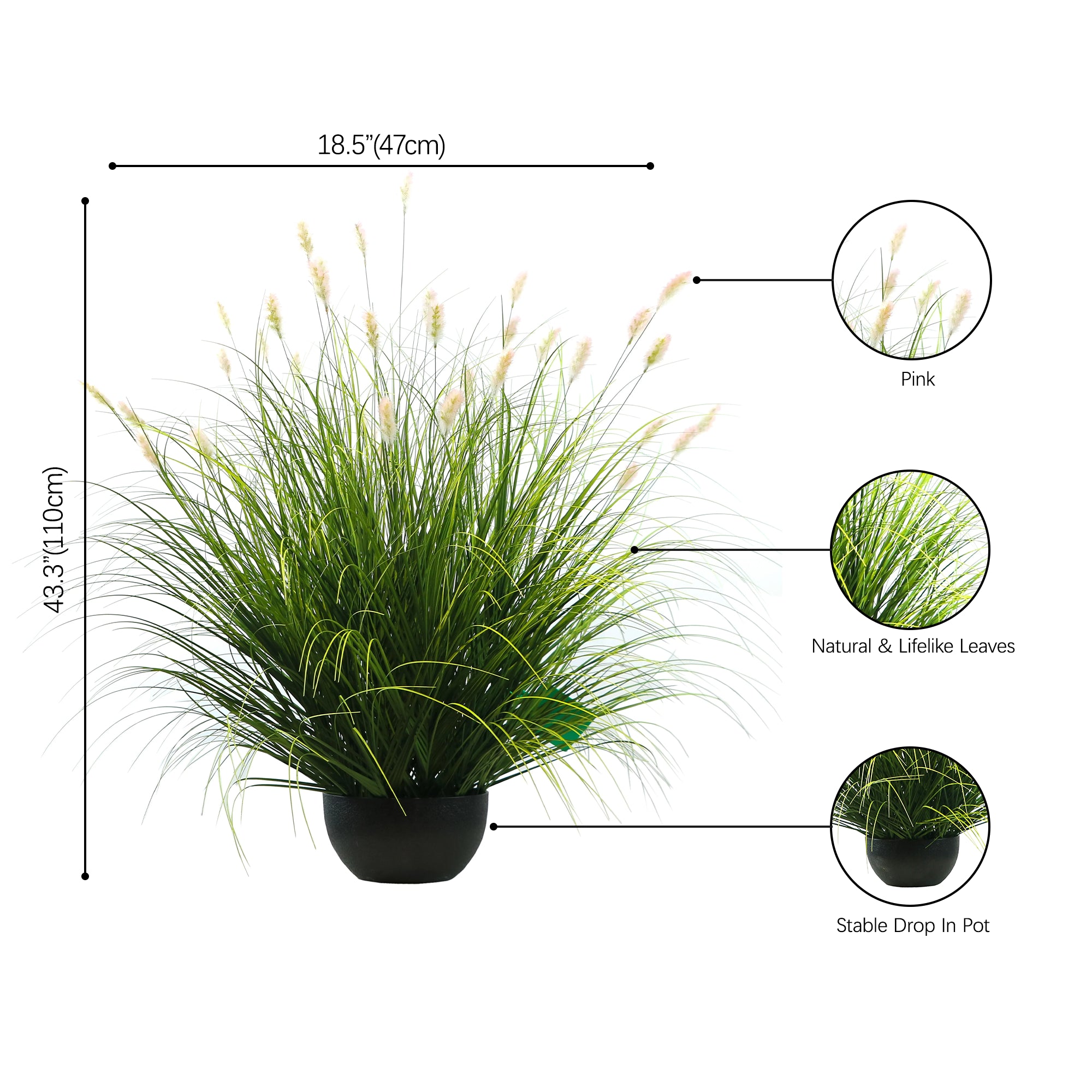 Artificial 36-Head Caterpillar with Curved-Straight Onion Grass Bonsai 43"H