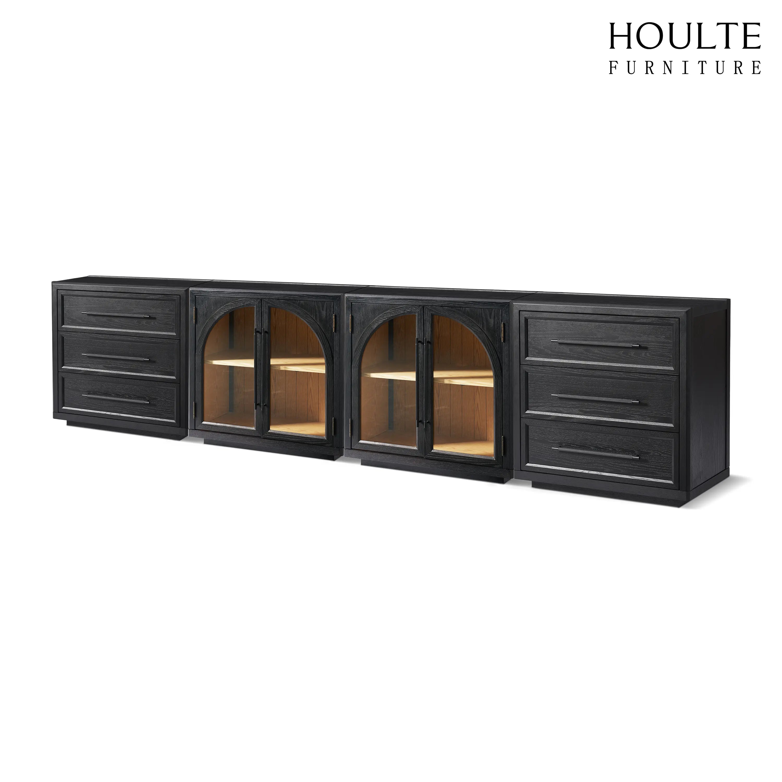 Alvar Arched 126″ Oak Modular Media Console(Set of 4)