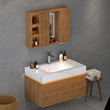 Isla Oak Vanity with Mirror 35.4"