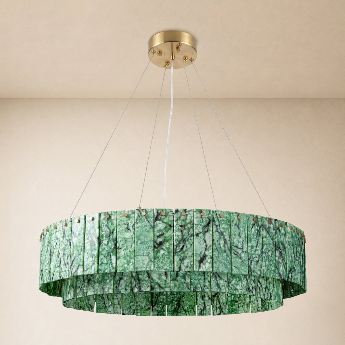 Pietra Forest Green Marble Tiered Round Chandelier 31.4"D