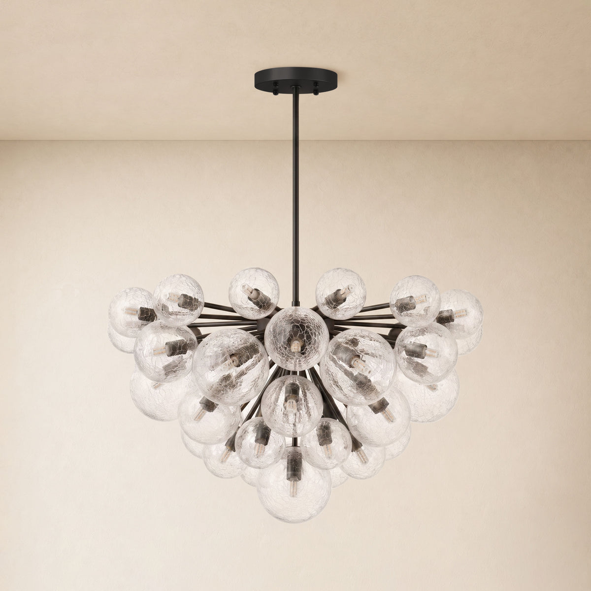 Elowen Crackled Glass Cluster Round Chandelier 24" 35"D