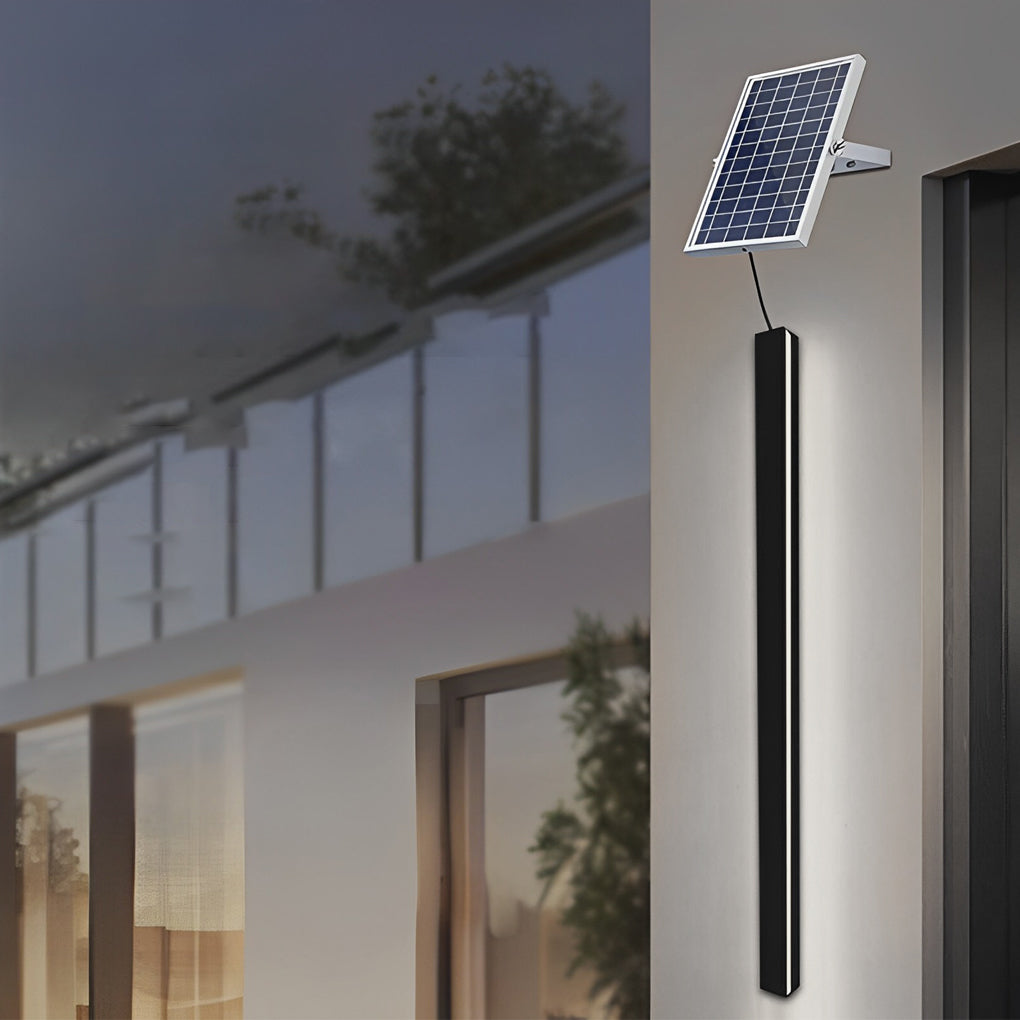 Minimalist Long Linear LED Waterproof Black Modern Solar Wall Sconce Lighting