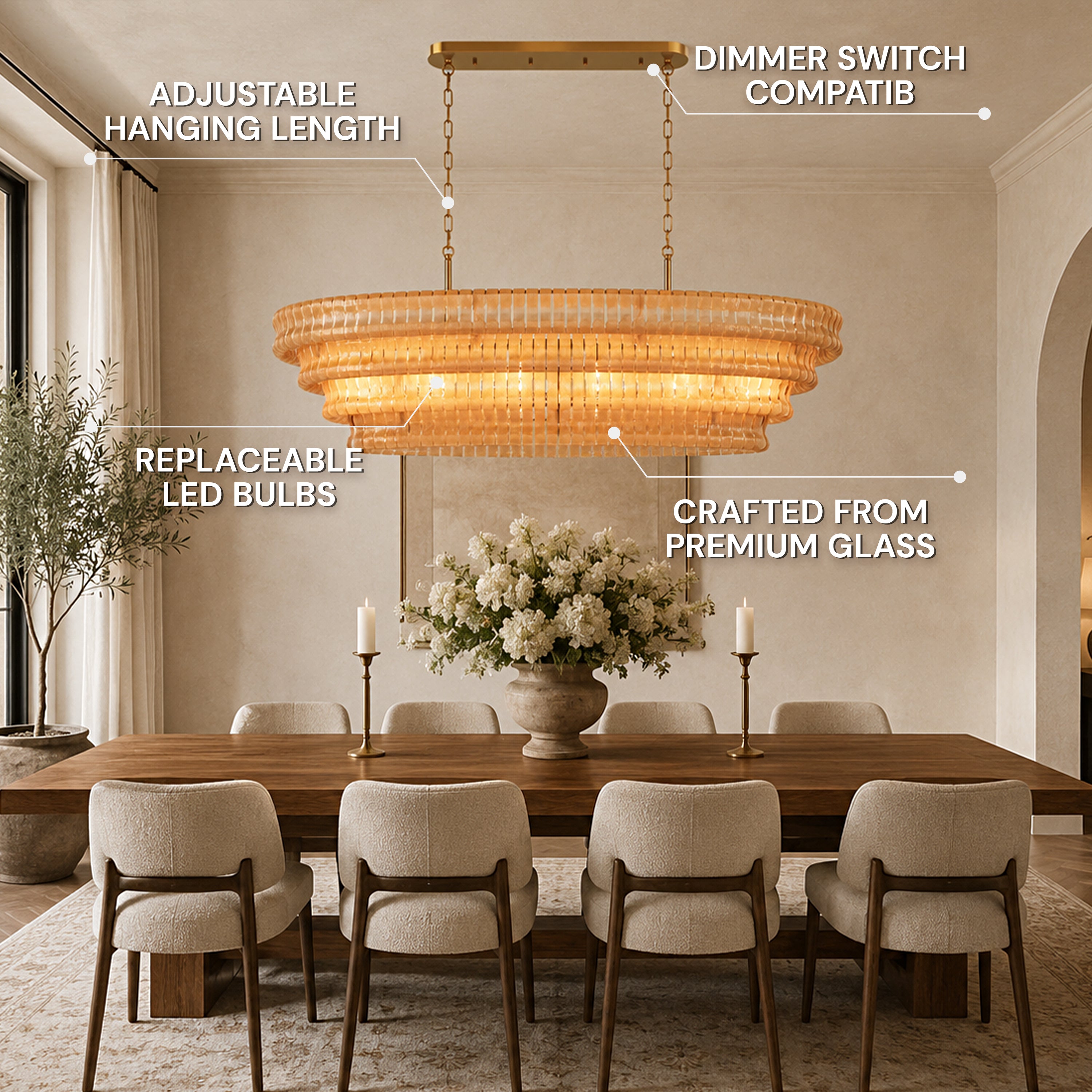 Ondalia Tiered Glass Custom Rectangular Chandelier 65"W