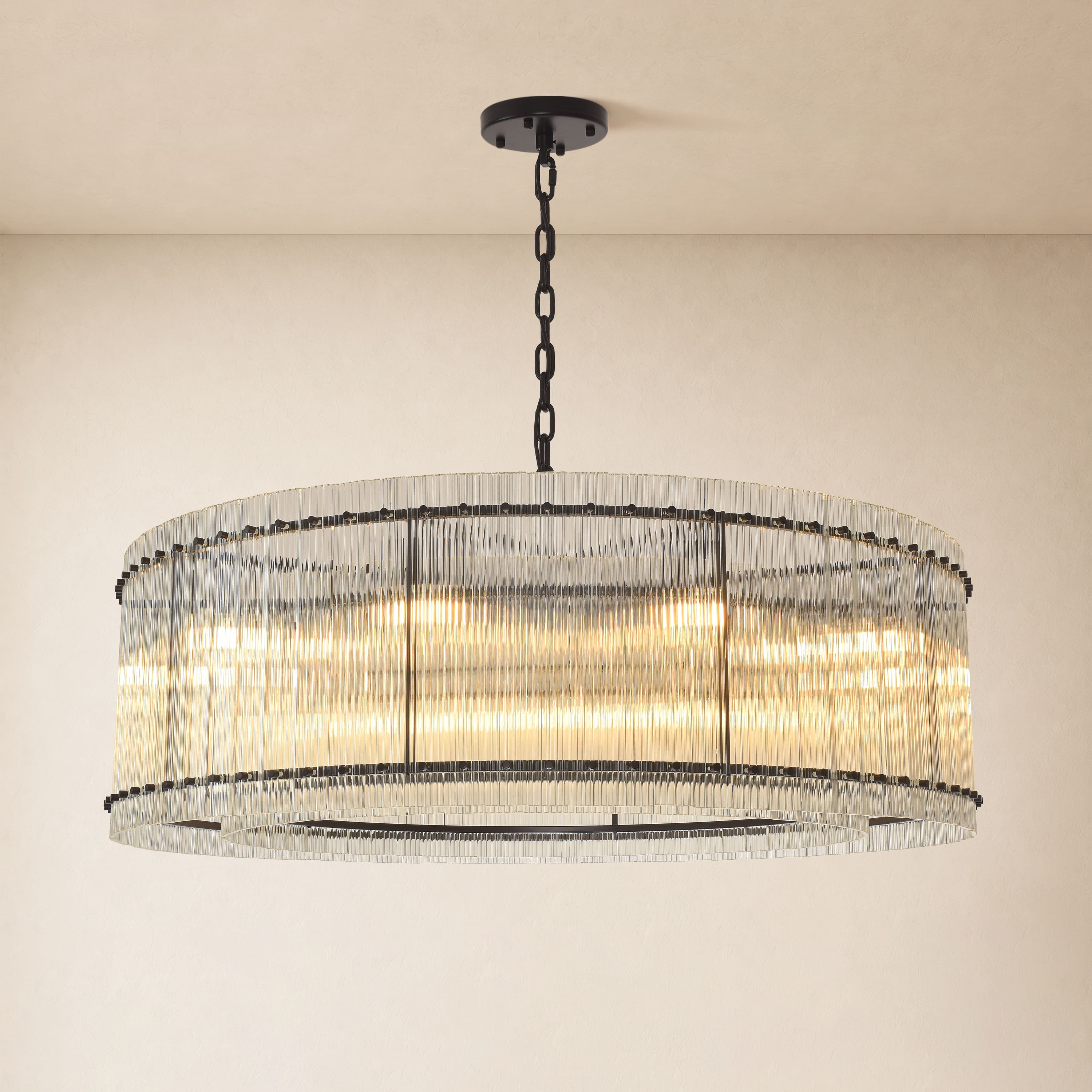 Solvayne Ribbed Glass Round Chandelier 48"D