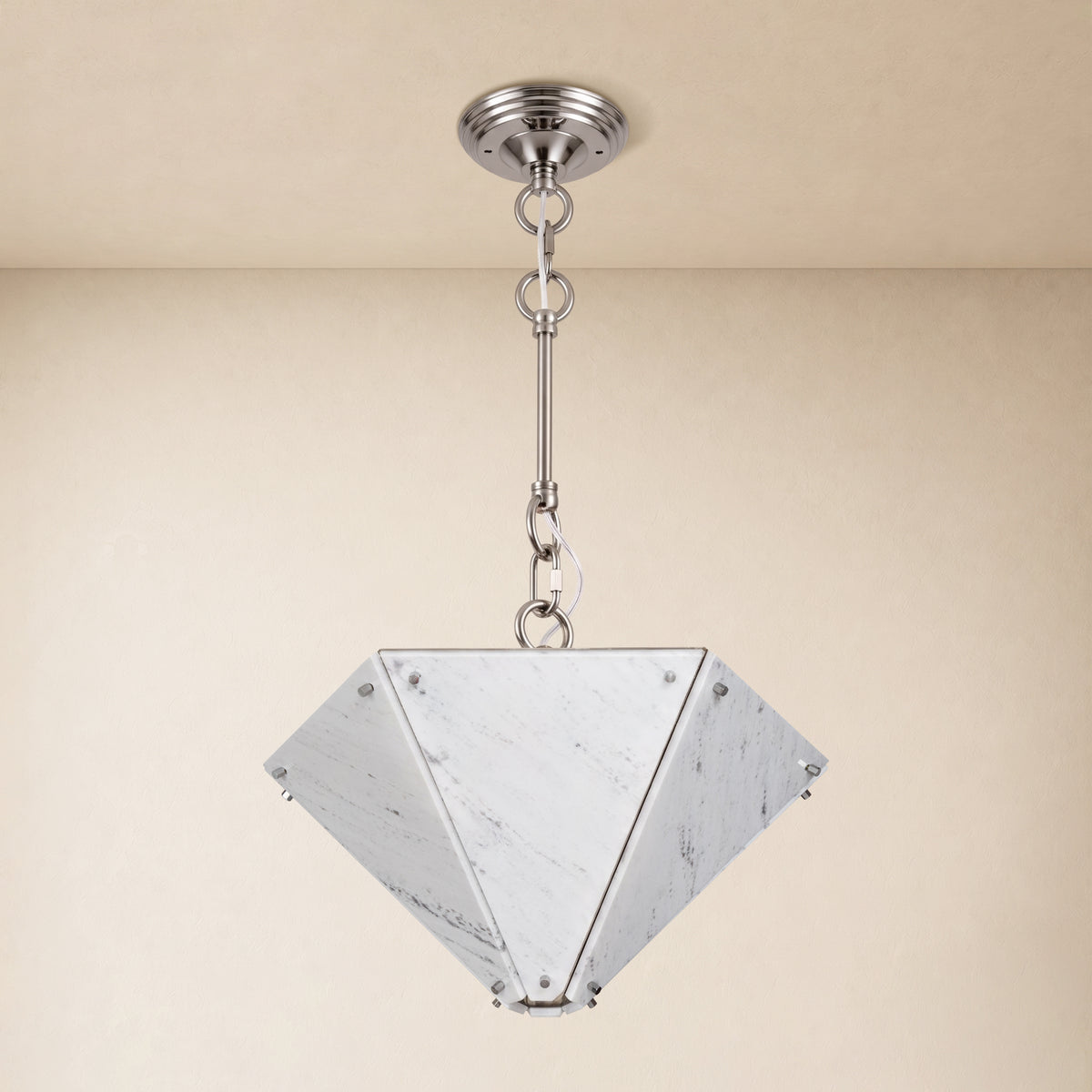 Pietra White Ink Marble Hexagonal Lantern Pendant 15.7"D