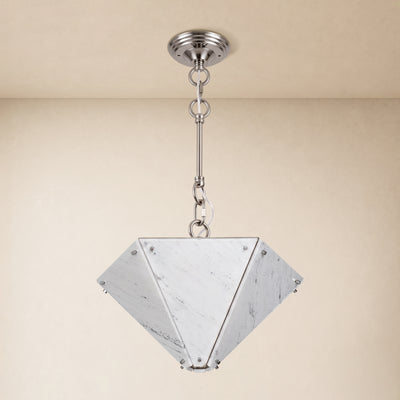 Pietra White Ink Marble Hexagonal Lantern Pendant 15.7"D