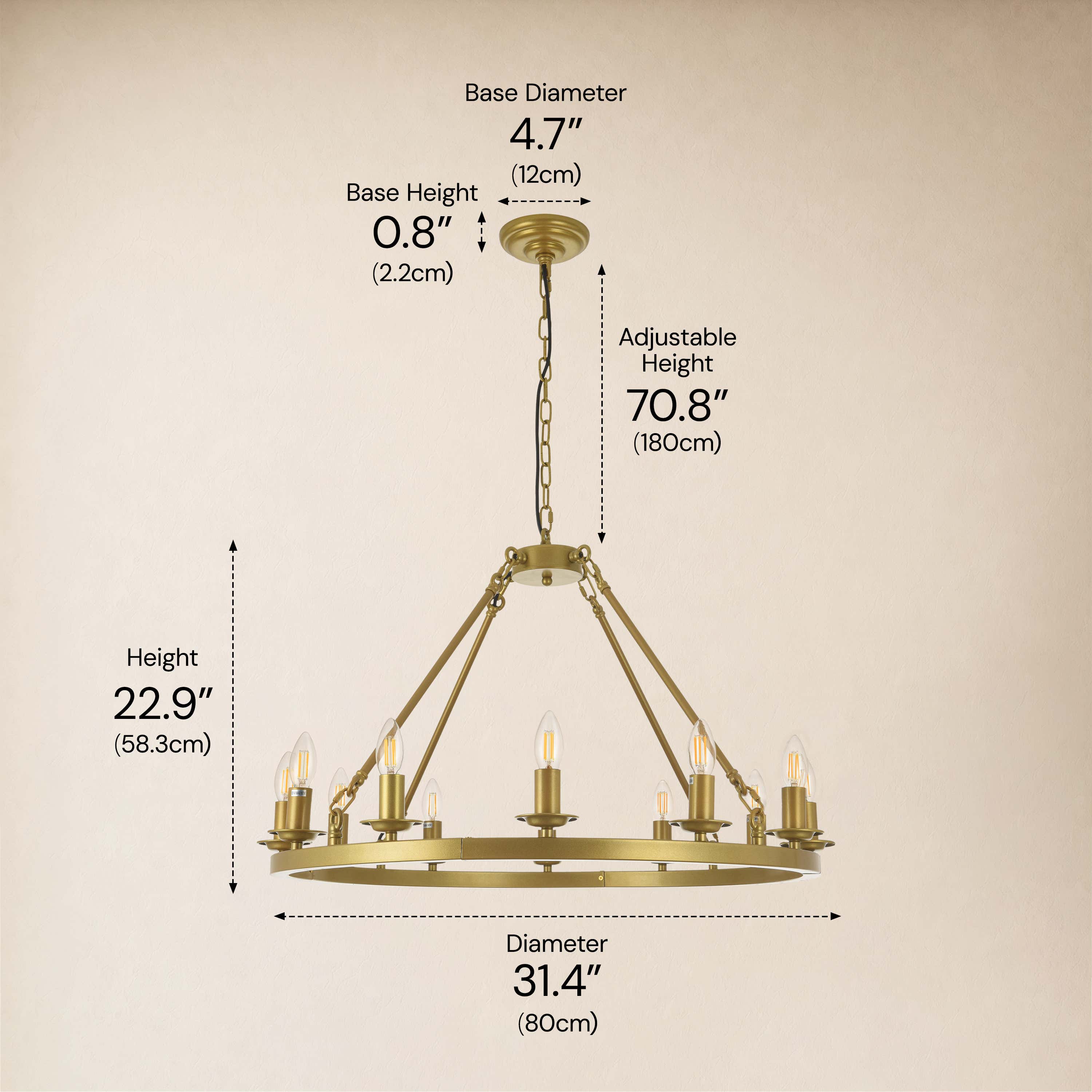 Wagon Wheel Candle Round Chandelier 31"D