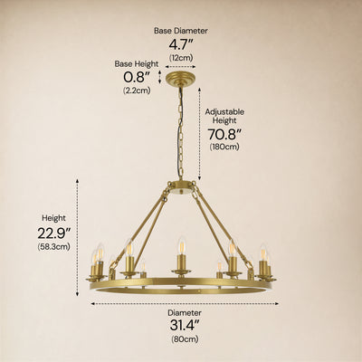 Wagon Wheel Candle Round Chandelier 31"D