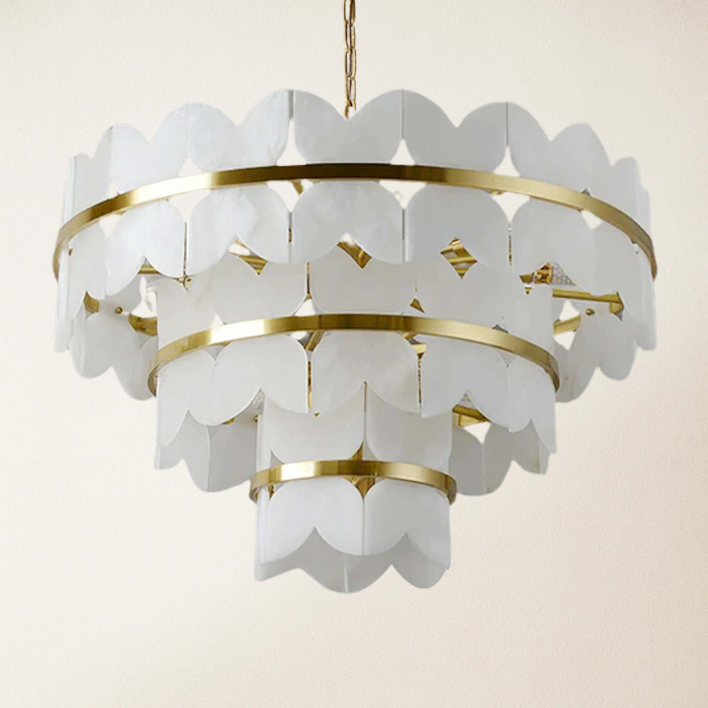 Cloudscape Alabaster Brass 3-Layer Chandelier 32"D