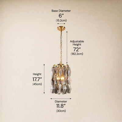 Celestial Drop Glass Cylinder Chandelier 11.8"D