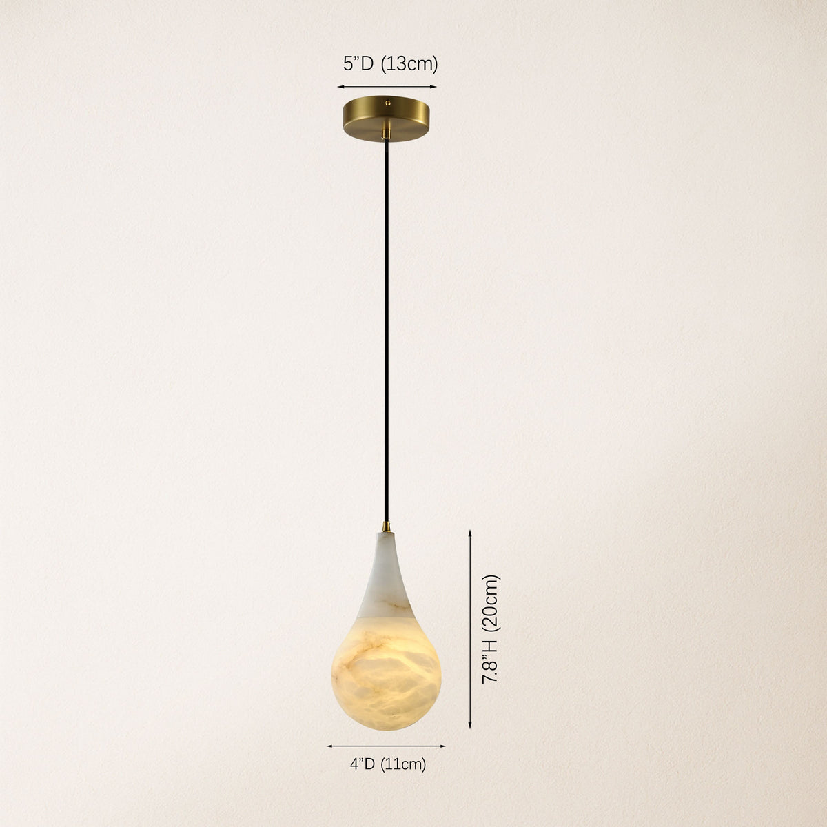 Ares Alabaster Water-Drop Pendant 4"D